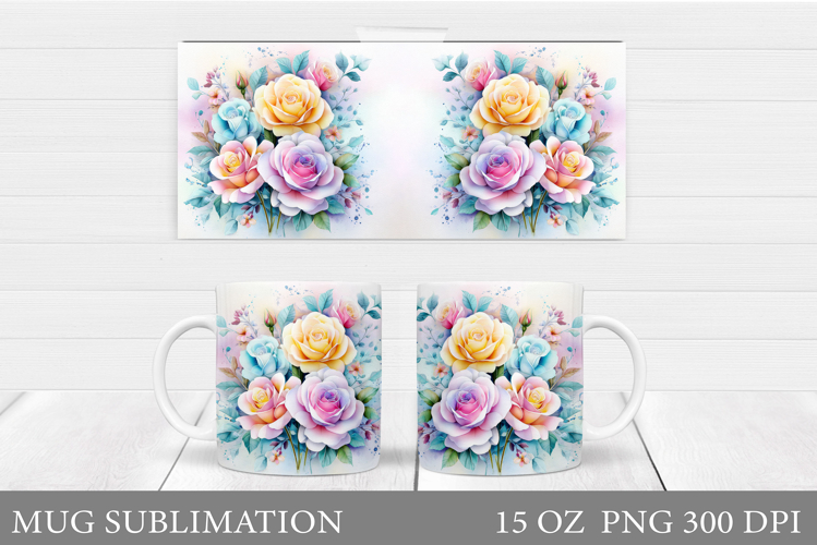 Roses Mug Sublimation. Flowers Mug Wrap Design