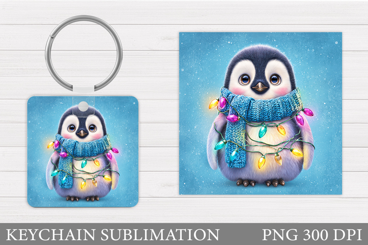 Cute Penguin Keychain Sublimation. Christmas Keychain Design