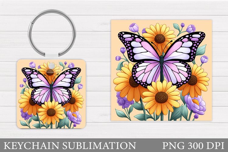 Butterfly Keychain Sublimation. Butterfly Flowers Keychain