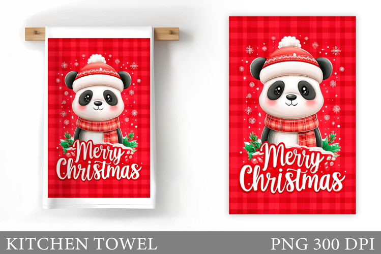 Christmas Panda Kitchen Towel. Christmas Kitchen Towel