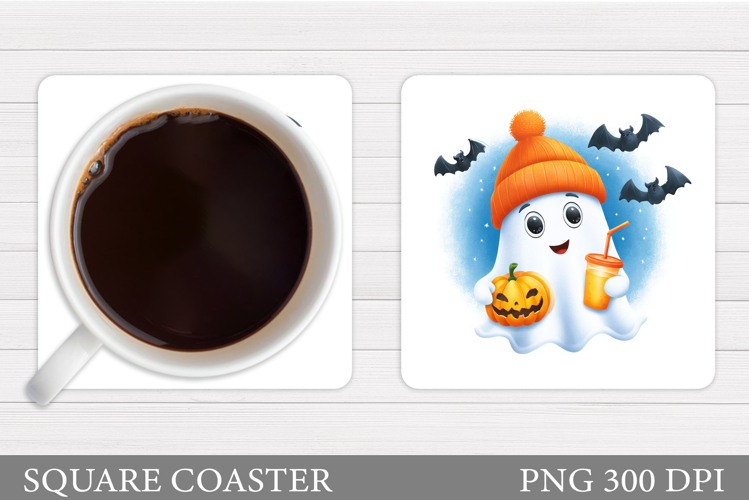 Cute Ghost Coaster Design. Cute Halloween Sublimation
