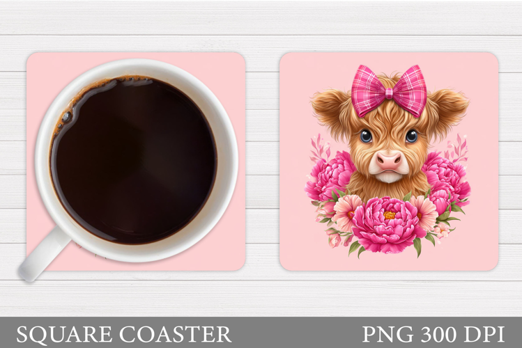 Cow Coaster Sublimation. Cow Flowers Coaster Design