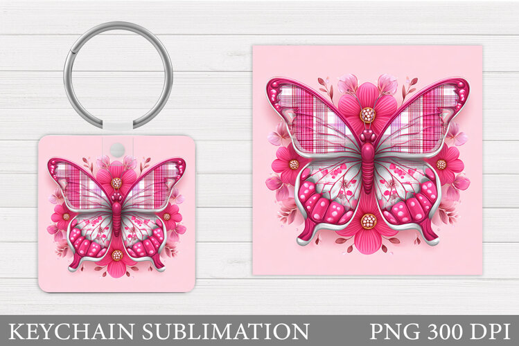Butterfly Keychain Sublimation. Butterfly Flowers Keychain example image 1