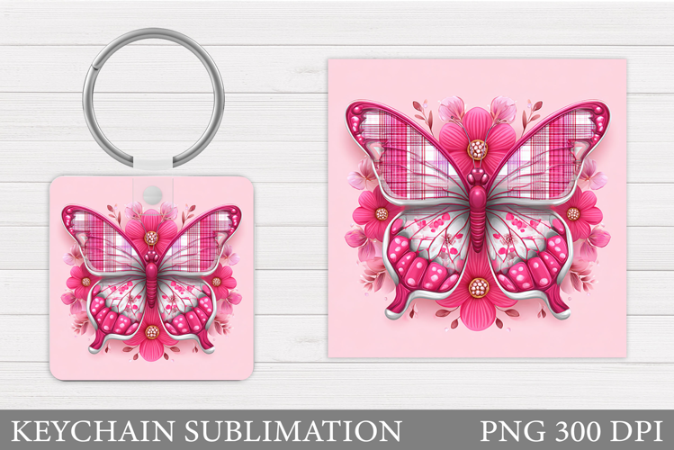 Butterfly Keychain Sublimation. Butterfly Flowers Keychain