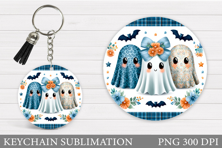 Cute Ghost Keychain Design. Halloween Keychain Sublimation