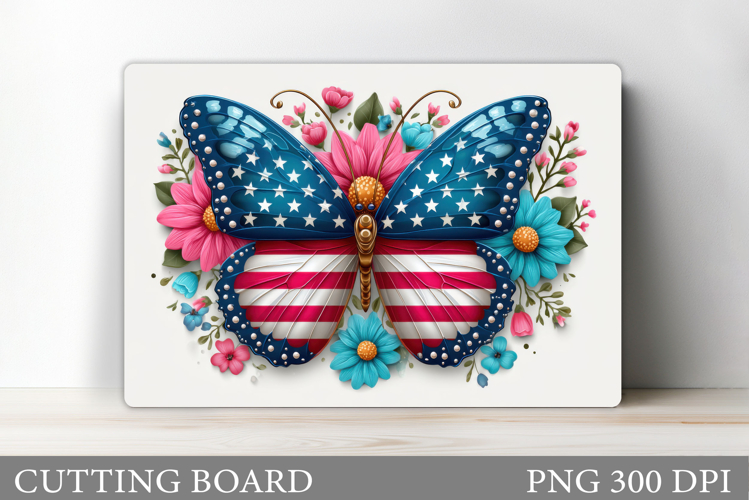 Patriotic Butterfly Cutting Board. Patriotic Sublimation example image 1