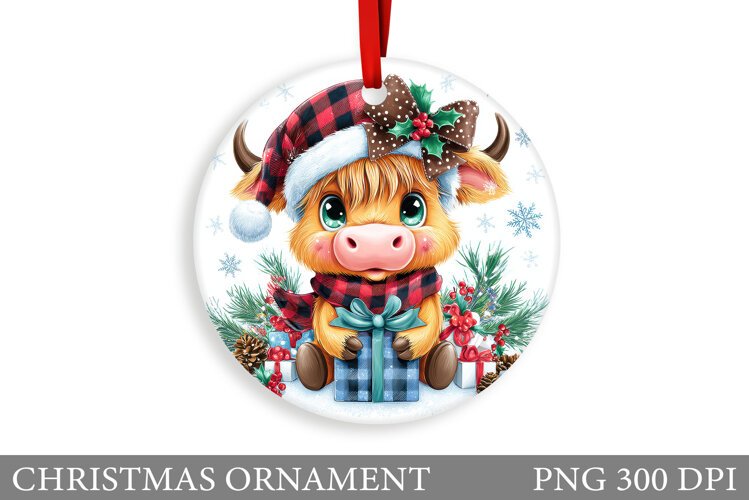 Cute Cow Christmas Ornament. Christmas Ornament Sublimation example image 1