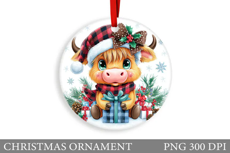Cute Cow Christmas Ornament. Christmas Ornament Sublimation