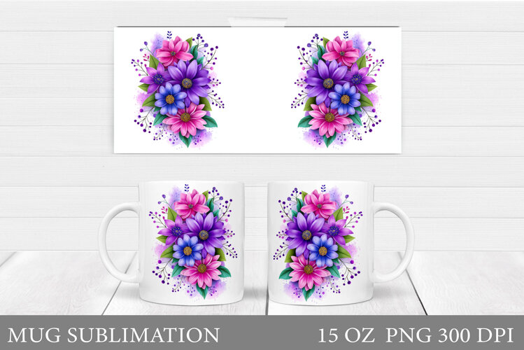 Flowers Mug Sublimation. Floral Mug Wrap Design example image 1