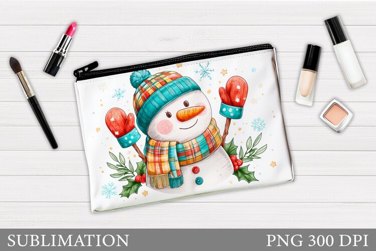 Snowman Cosmetics Bag. Christmas Makeup Bag Sublimation example image 1
