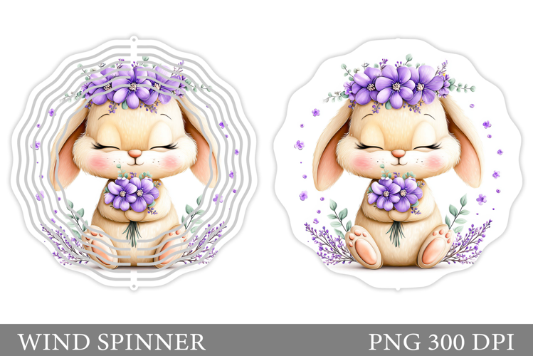 Cute Bunny Wind Spinner. Bunny Flowers Wind Spinner Design