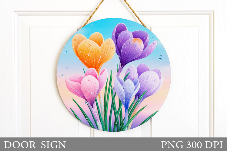 Crocus Door Sign Sublimation. Flowers Door Sign Design