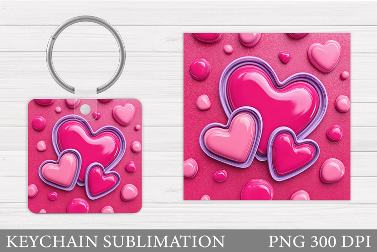 Hearts Keychain Sublimation. Valentine Keychain Design
