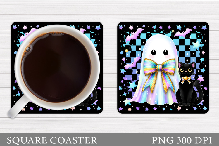 Cute Ghost Coaster Design. Cute Halloween Sublimation