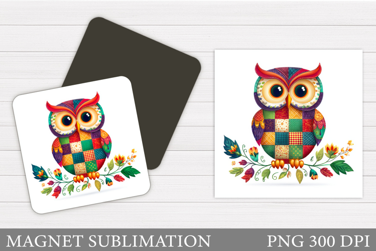 Patchwork Owl Magnet Design. Cute Owl Magnet Sublimation