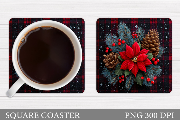 Poinsettia Coaster Sublimation. Christmas Coaster Design