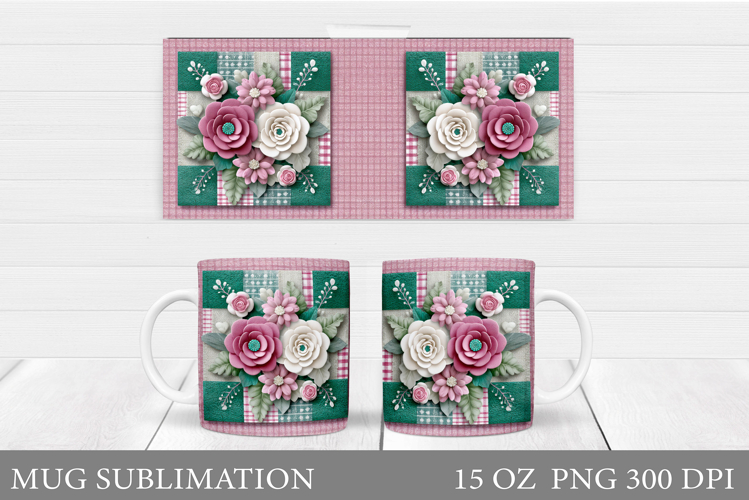 Flowers Mug Sublimation. Floral Mug Wrap Design