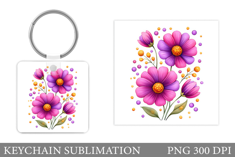Flowers Keychain Design. Floral Keychain Sublimation