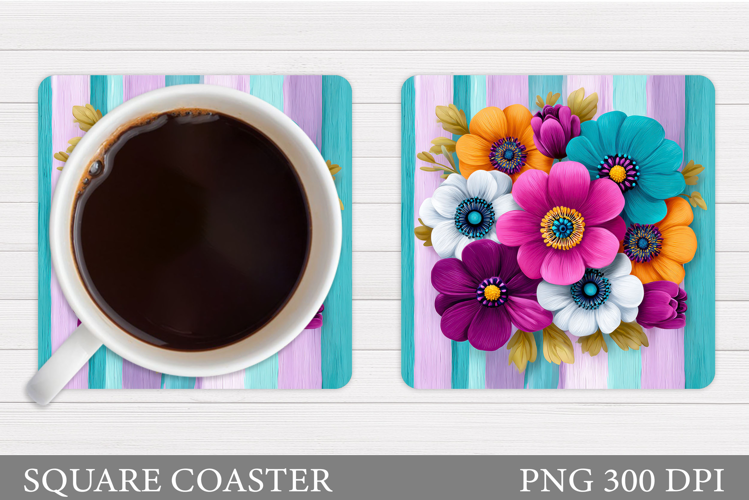 Flowers Coaster Sublimation. Floral Coaster Design