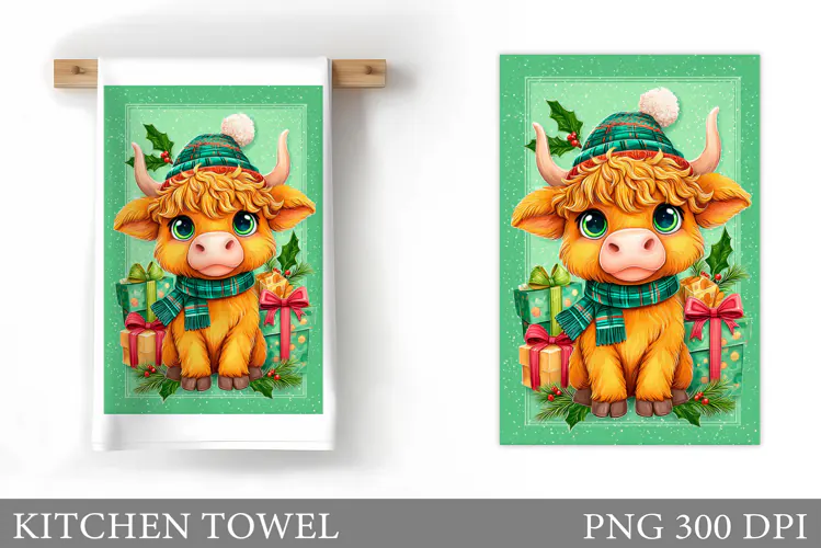Christmas Cow Kitchen Towel Design. Christmas Kitchen Towel