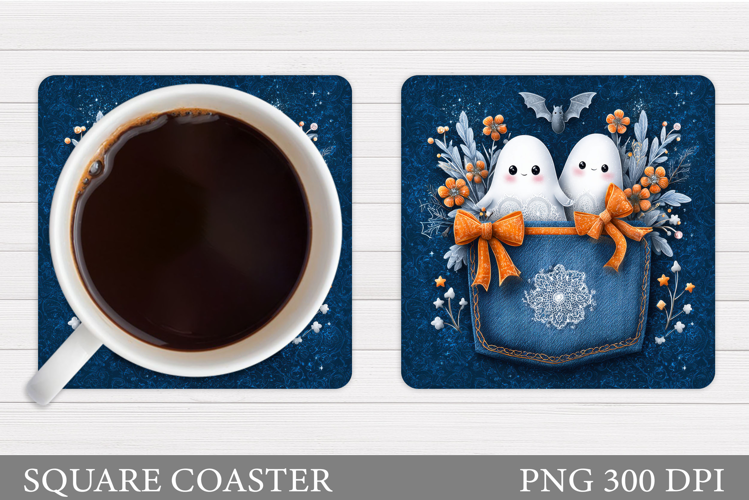 Cute Ghost Coaster Design. Cute Halloween Sublimation