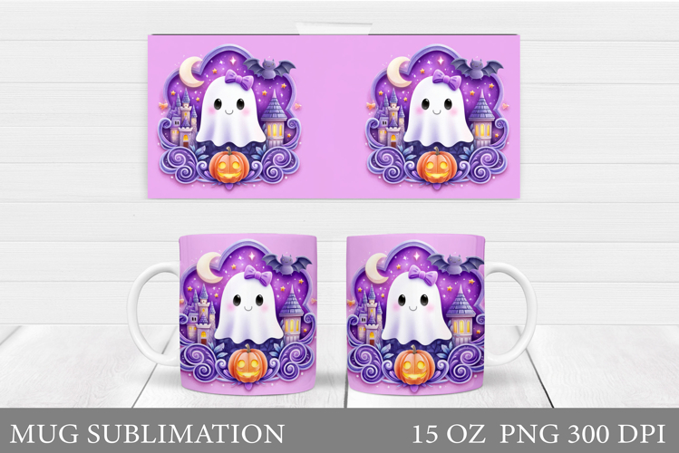 Cute Ghost Mug Design. Cute Halloween Mug Sublimation