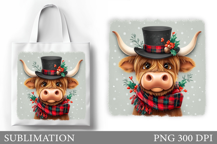 Highland Cow Tote Bag. Christmas Tote Bag Sublimation