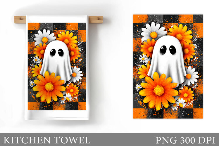 Cute Ghost Kitchen Towel. Halloween Kitchen Towel Design example image 1