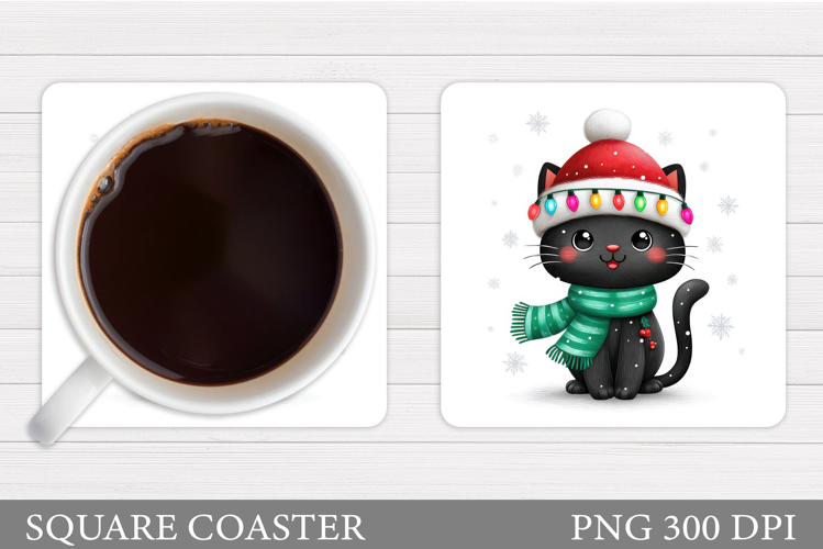 Christmas Cat Coaster Design. Christmas Coaster Sublimation