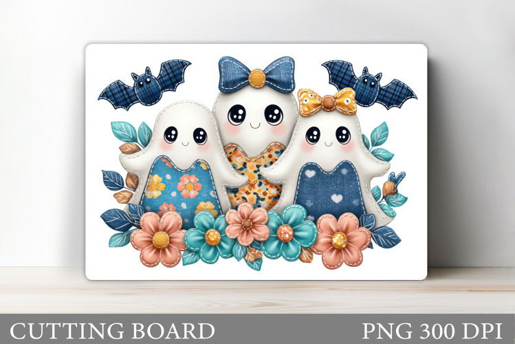 Patchwork Ghost Cutting Board. Halloween Cutting Board