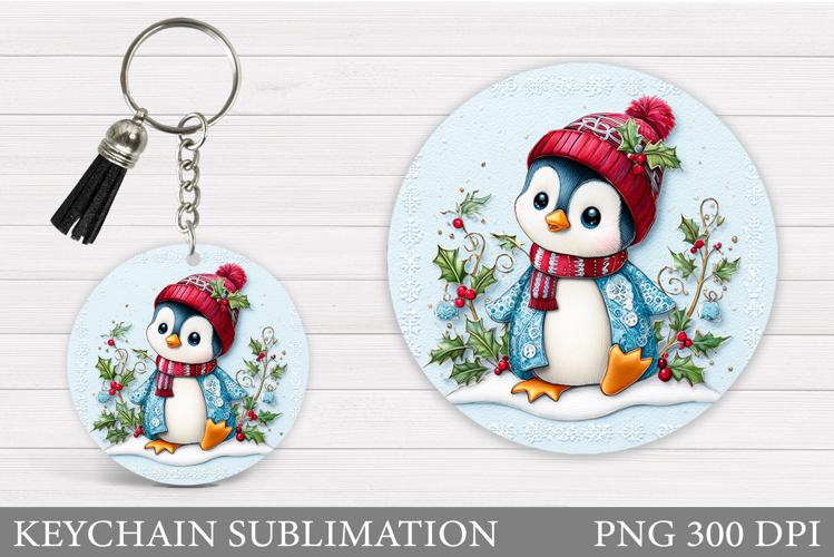 Cute Penguin Keychain Design. Christmas Keychain Sublimation