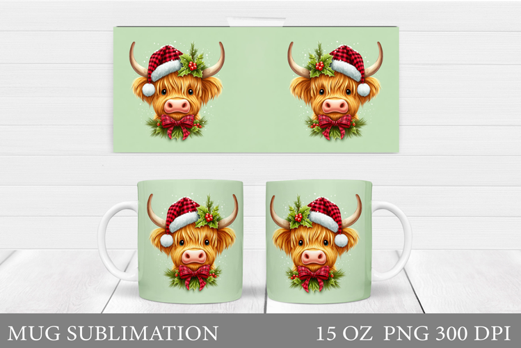 Christmas Cow Mug Design. Christmas Mug Sublimation