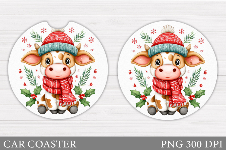 Christmas Cow Car Coaster. Christmas Car Coaster Sublimation