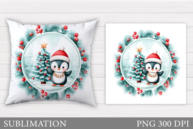 Christmas Penguin Pillow. Christmas Pillow Sublimation example image 1