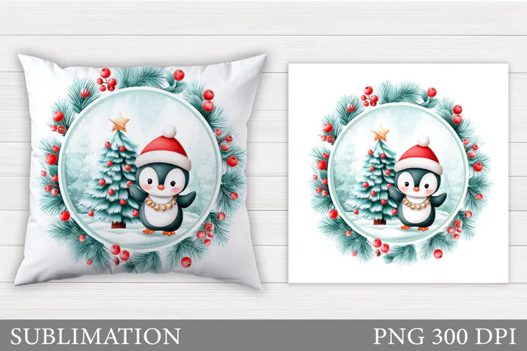 Christmas Penguin Pillow. Christmas Pillow Sublimation
