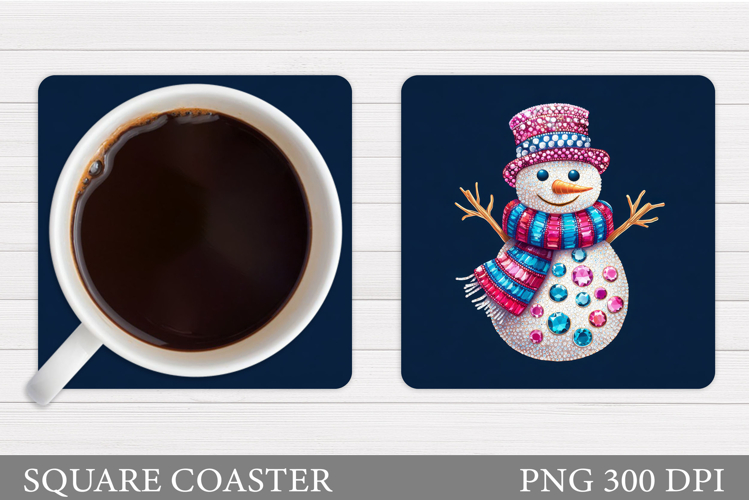Sparkling Snowman Coaster. Christmas Coaster Design