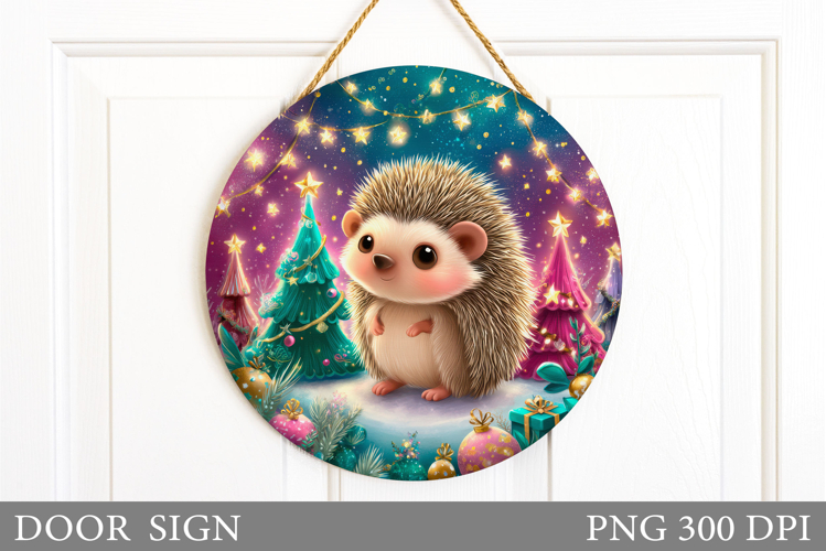 Christmas Hedgehog Door Sign. Christmas Door Sign Design