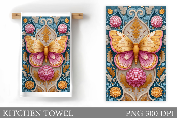 Butterfly Kitchen Towel. Flowers Kitchen Towel Sublimation