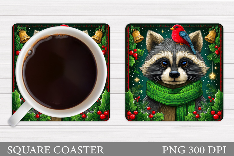 Christmas Raccoon Coaster. Christmas Coaster Sublimation