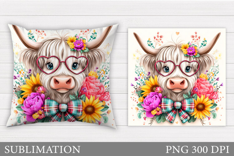 Cute Cow Pillow Design. Cow Flowers Pillow Sublimation example image 1