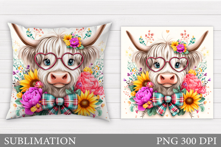 Cute Cow Pillow Design. Cow Flowers Pillow Sublimation
