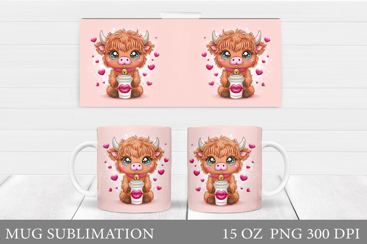Valentines Cow Mug Sublimation. Valentines Mug Wrap Design
