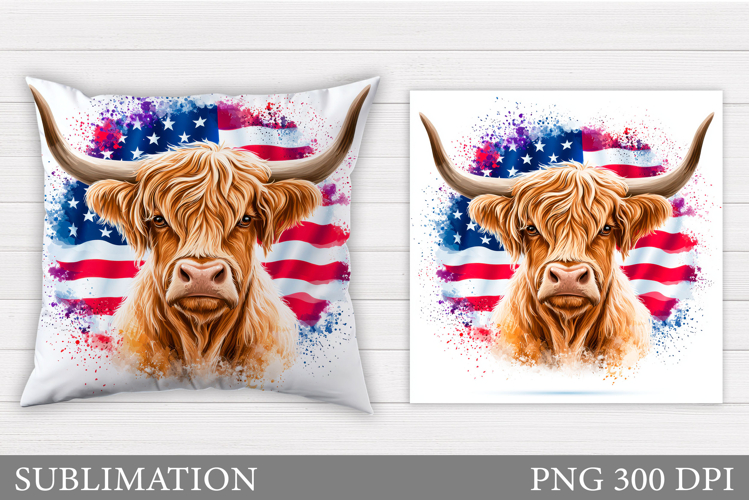 Patriotic Cow Pillow Design. Patriotic Pillow Sublimation