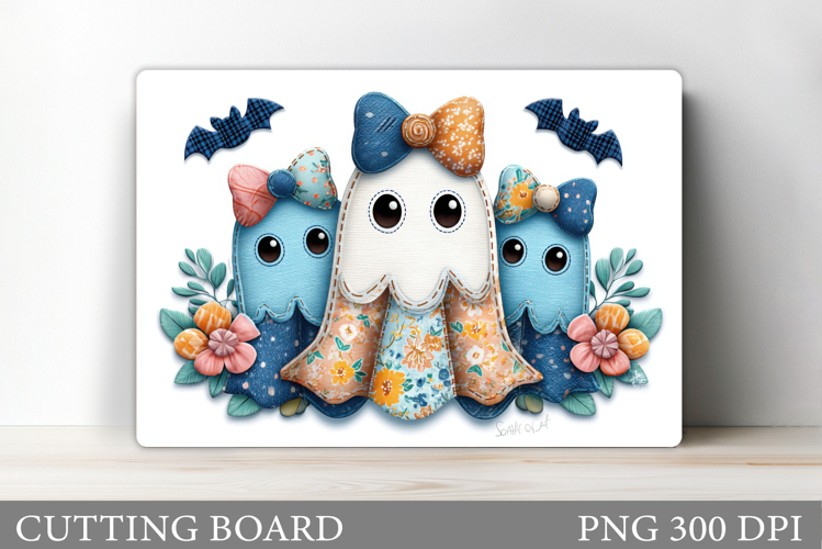Patchwork Ghost Cutting Board. Halloween Cutting Board