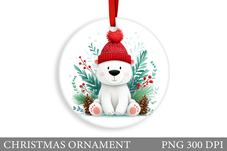 Polar Bear Christmas Ornament. Christmas Bear Sublimation