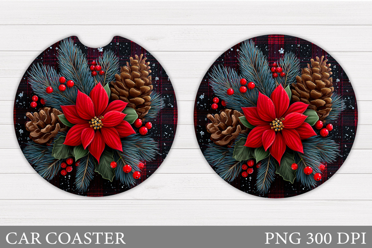 Poinsettia Car Coaster Design. Christmas Car Coaster
