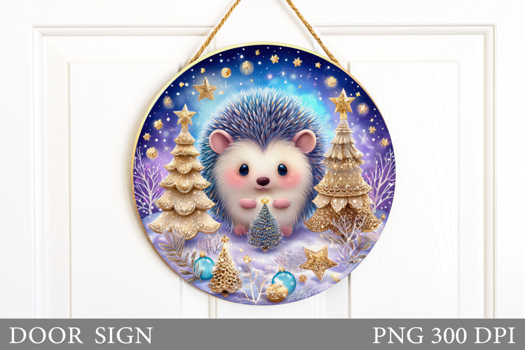 Christmas Hedgehog Door Sign. Christmas Door Sign Design
