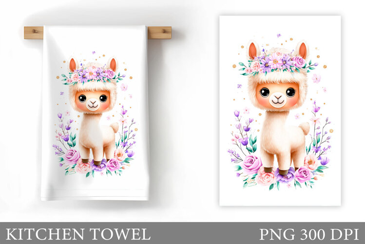 Cute Lama Kitchen Towel. Lama Flowers Kitchen Towel Design example image 1