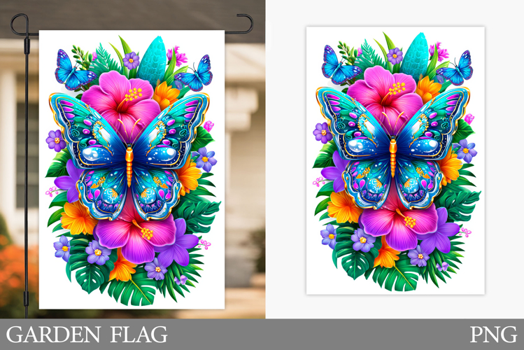 Butterflies Garden Flag. Flowers Garden Flag Design