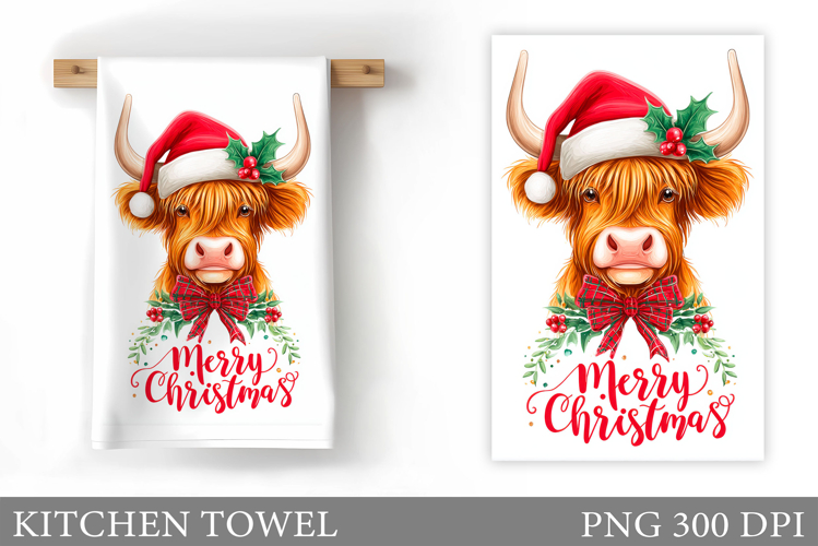 Christmas Cow Kitchen Towel Design. Christmas Kitchen Towel